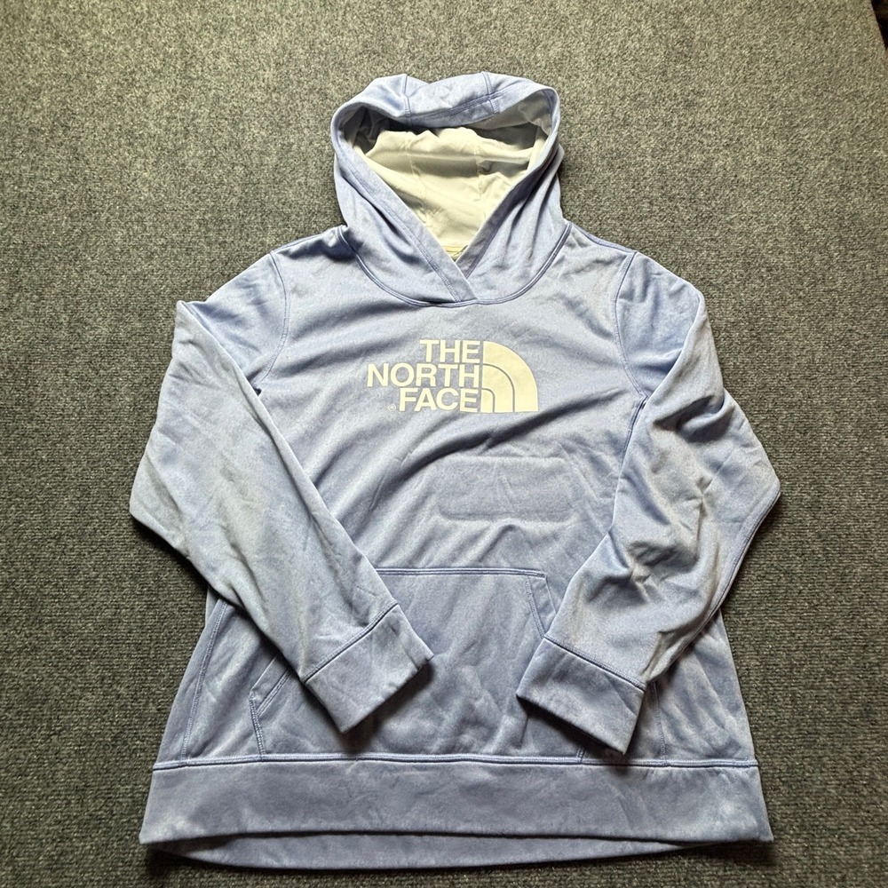The North Face Womens XL Light Blue Fleece Pullover Hoodie Logo Graphic